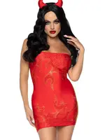 Fun Factory Leg Avenue Bedazzled Devil Rhinestone Flame Tube Dress, Pin-On Tail, and Devil Horn Headband (3 Piece) - M/L - Red