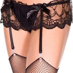 Music Legs All over lace garterbelt with satin bow - O/S