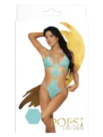 Popsi Lingerie Blue Lace Cutout Crotchless Teddy - O/S