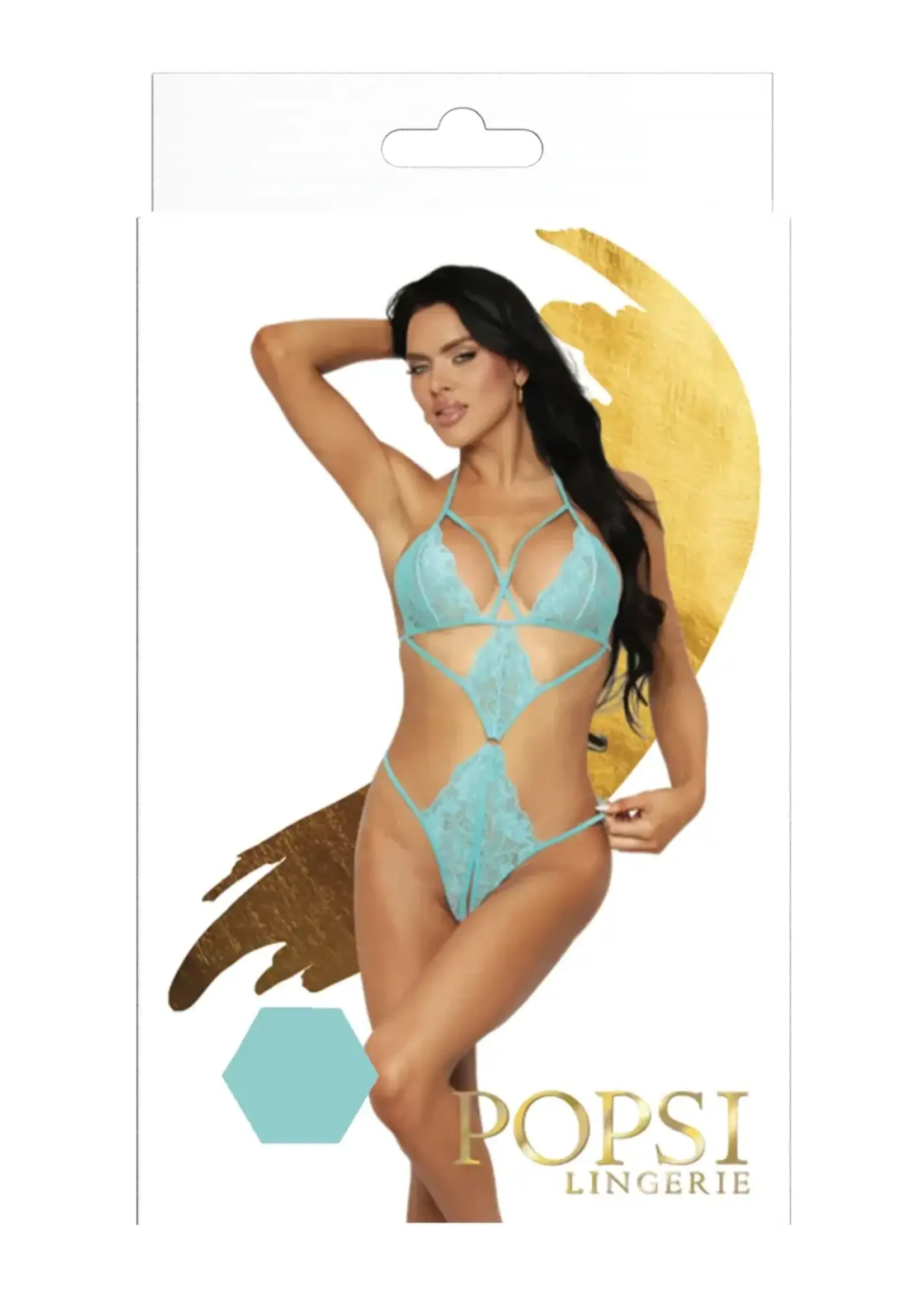 Popsi Lingerie Blue Lace Cutout Crotchless Teddy - O/S