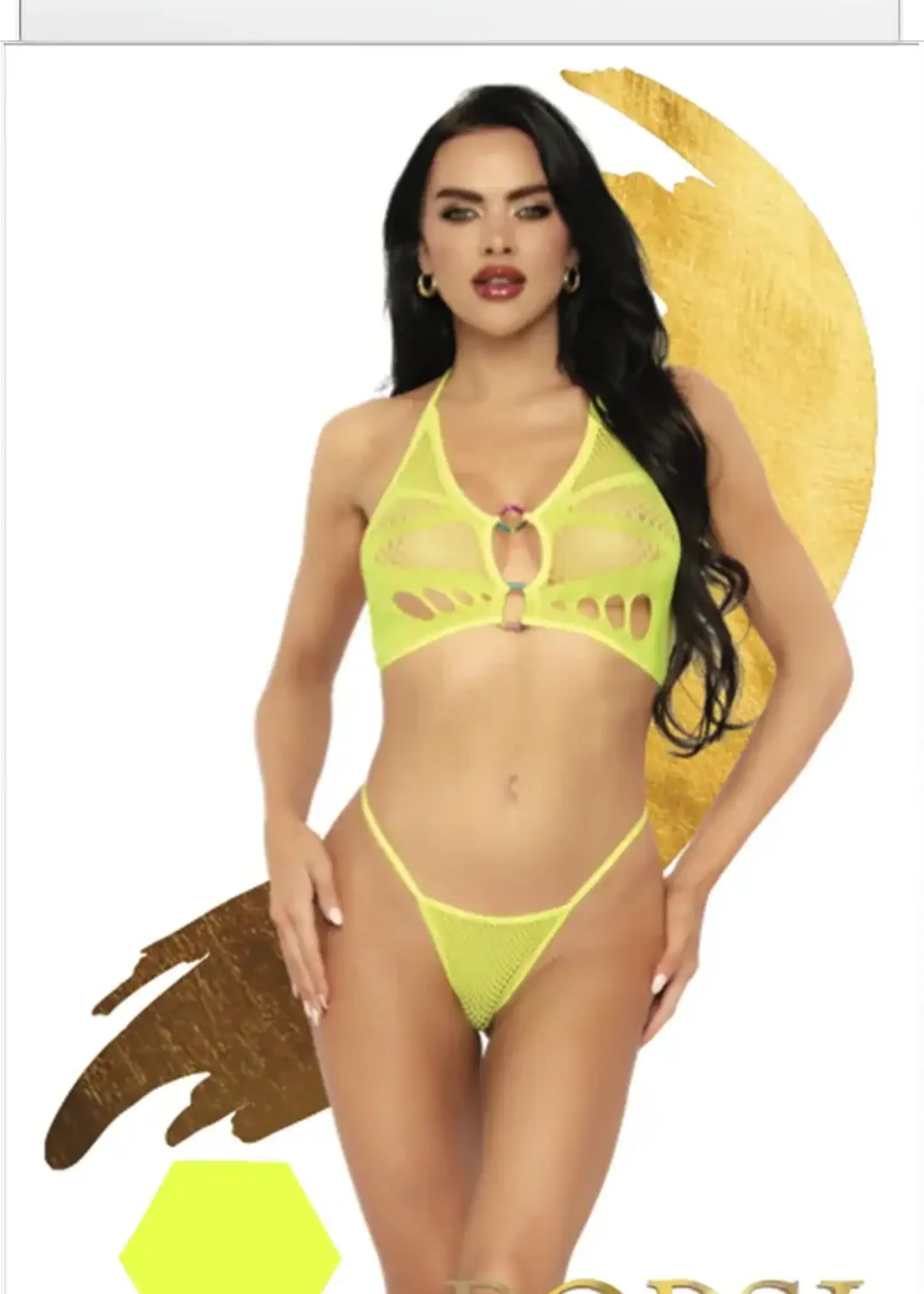 Popsi Lingerie Neon Fishnet Bra & Panty Set - O/S