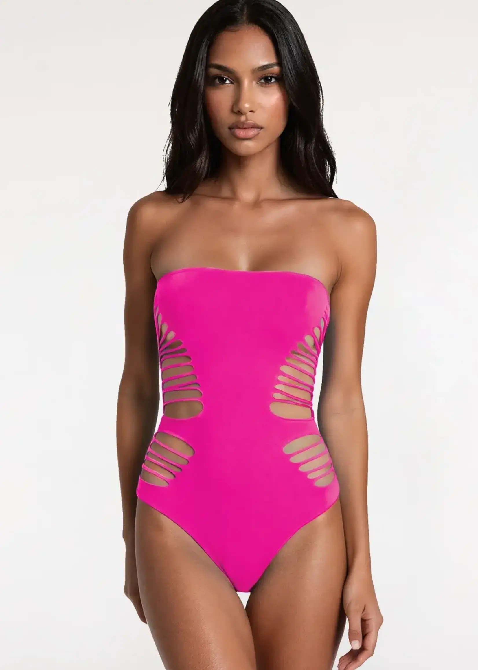 Popsi Lingerie Cutout Strapless Bodysuit - Hot Pink - O/S