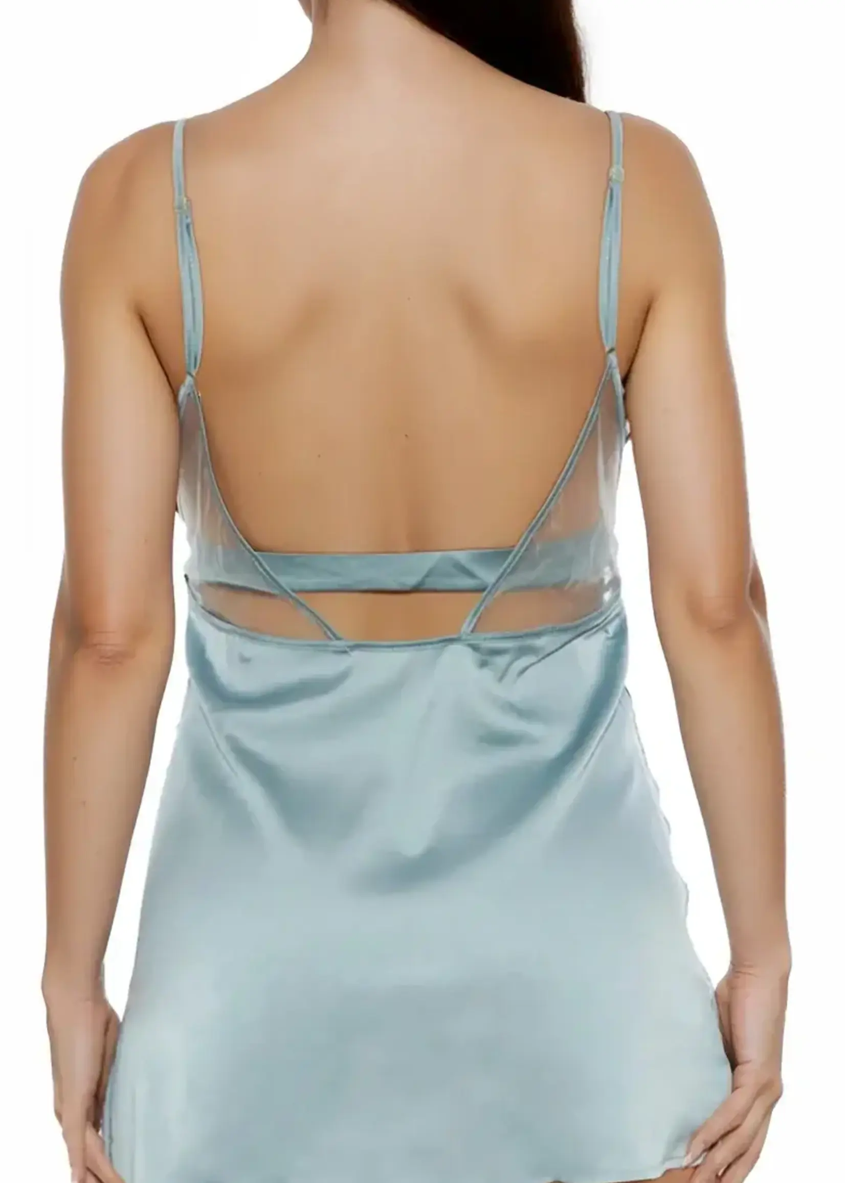 Popsi Lingerie Popsi Lingerie Satin Chemise w/ Lace Panels - Bali Blue