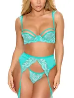 Popsi Lingerie Popsi Lingerie Embroidered Bra Set w/ Matching Garter Belt - S/M