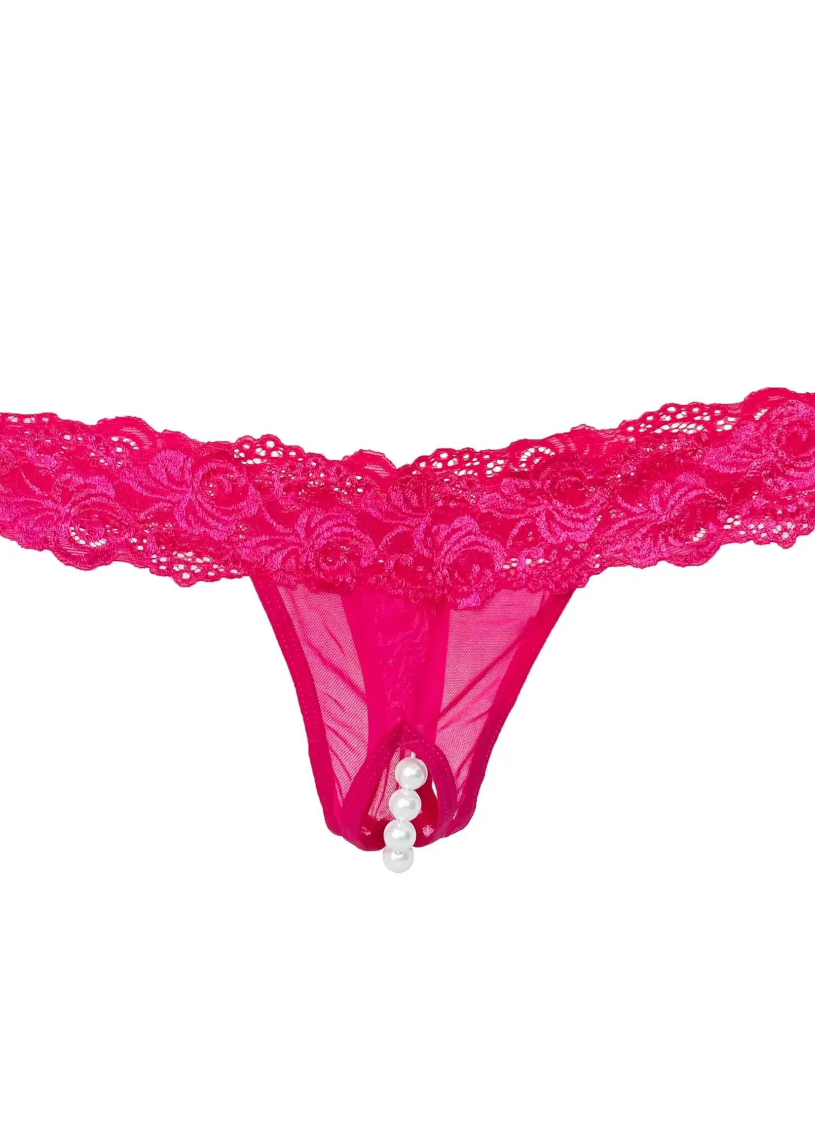 Popsi Lingerie Popsi Lingerie Curvy Plus Lace Crotchless Pearl Panty - Pink