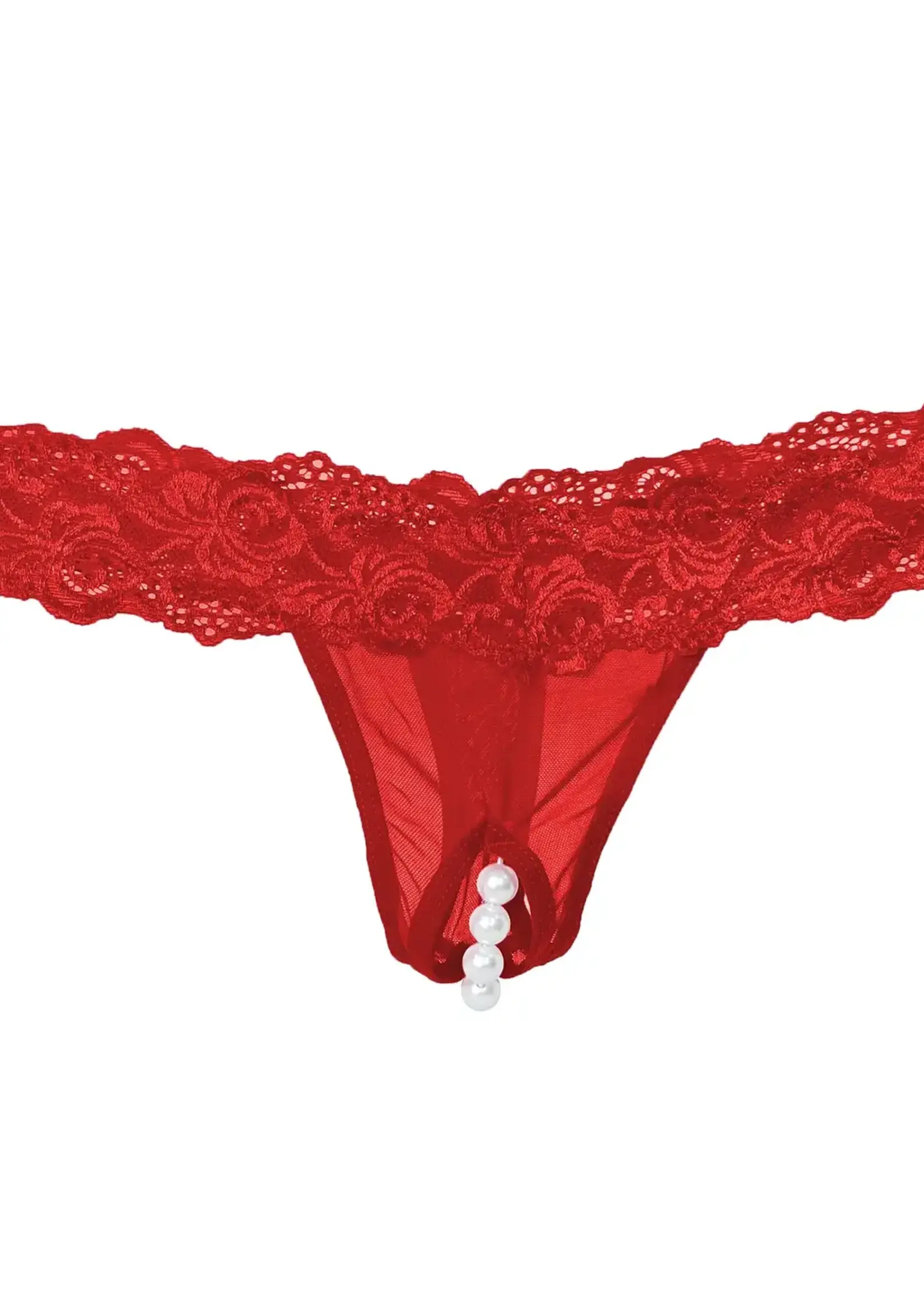 Popsi Lingerie Popsi Lingerie Curvy Plus Lace Crotchless Pearl Panty - Red