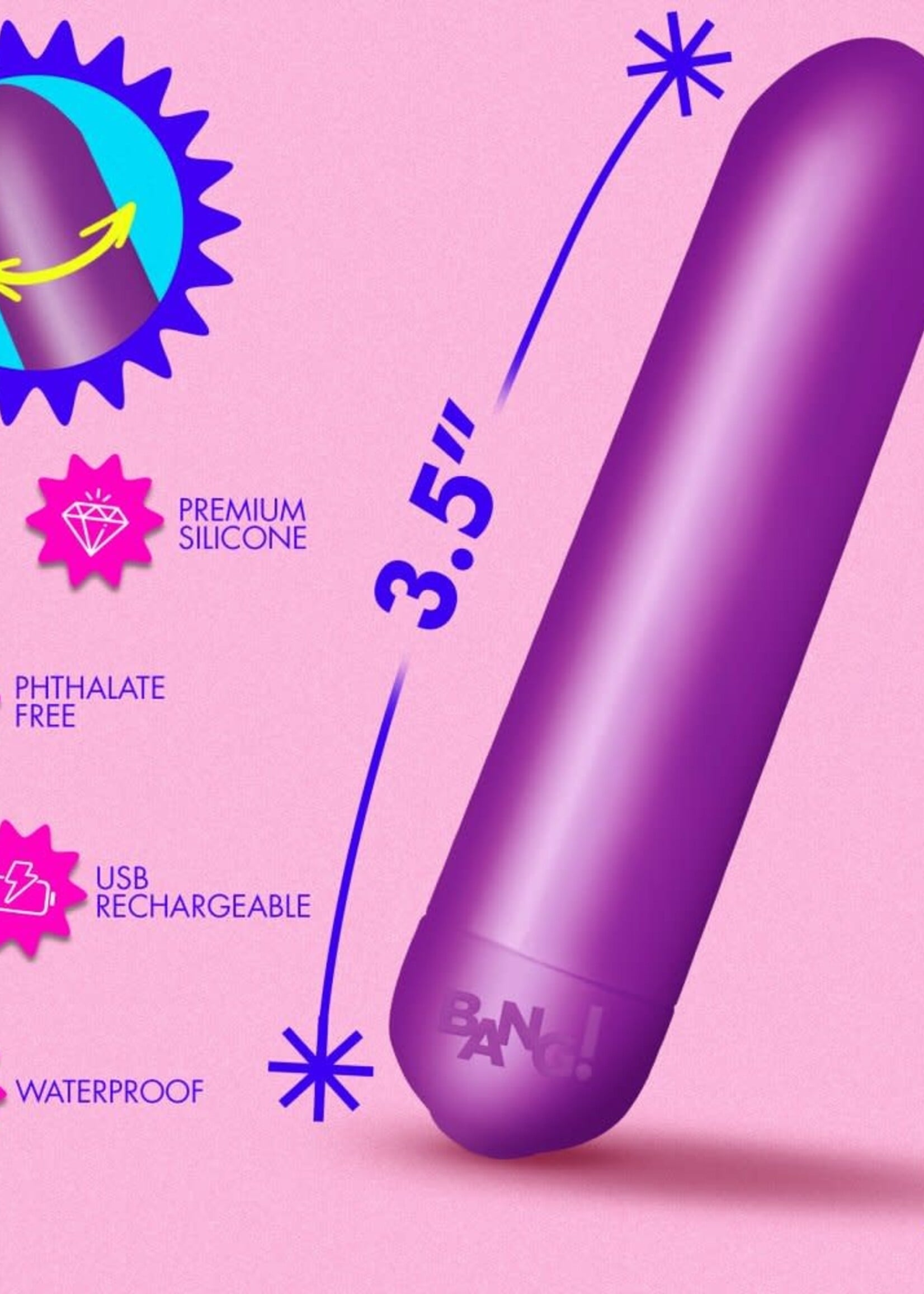XR Brands Bang Bang Bullet Rechargeable Silicone Vibrator - Purple
