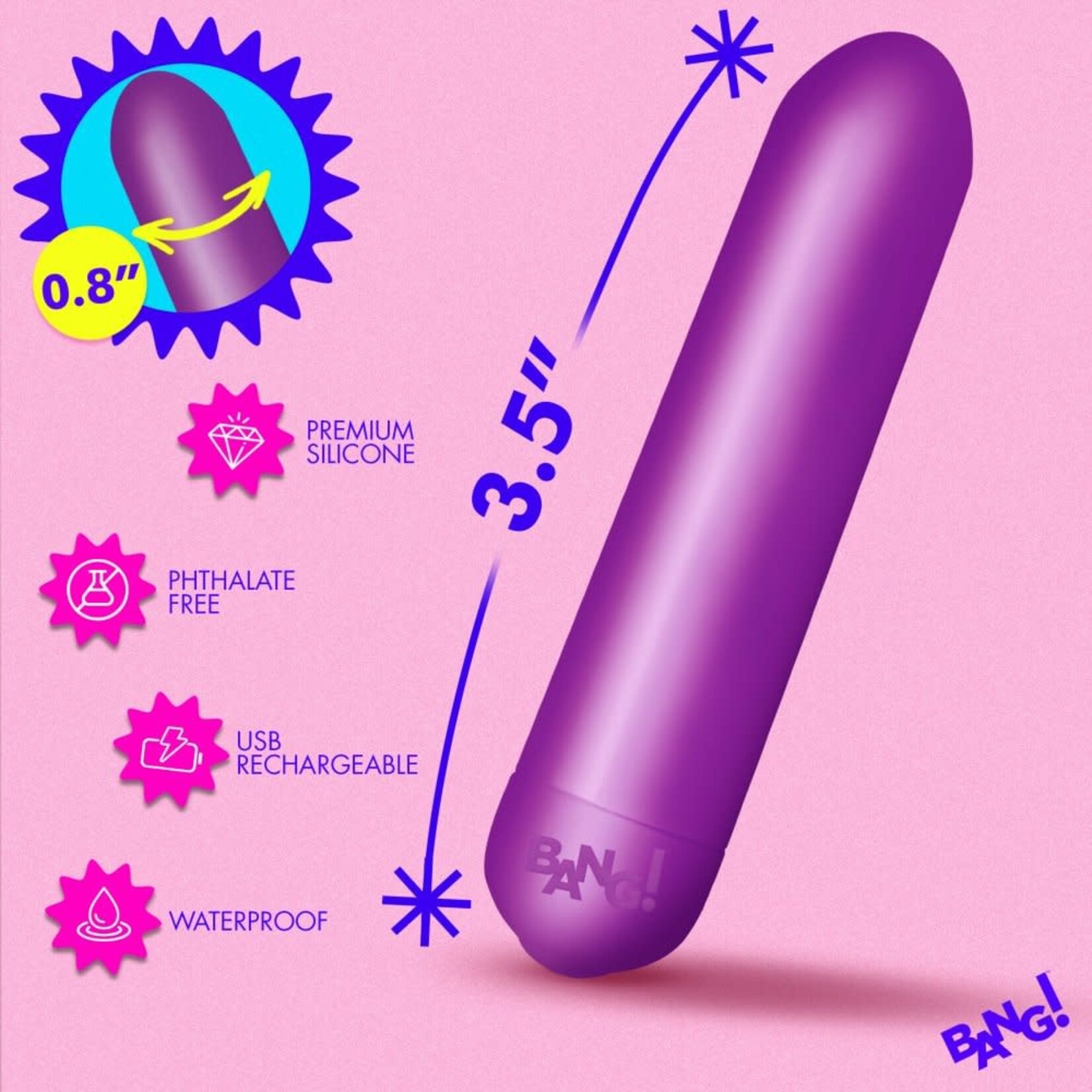 XR Brands Bang Bang Bullet Rechargeable Silicone Vibrator - Purple