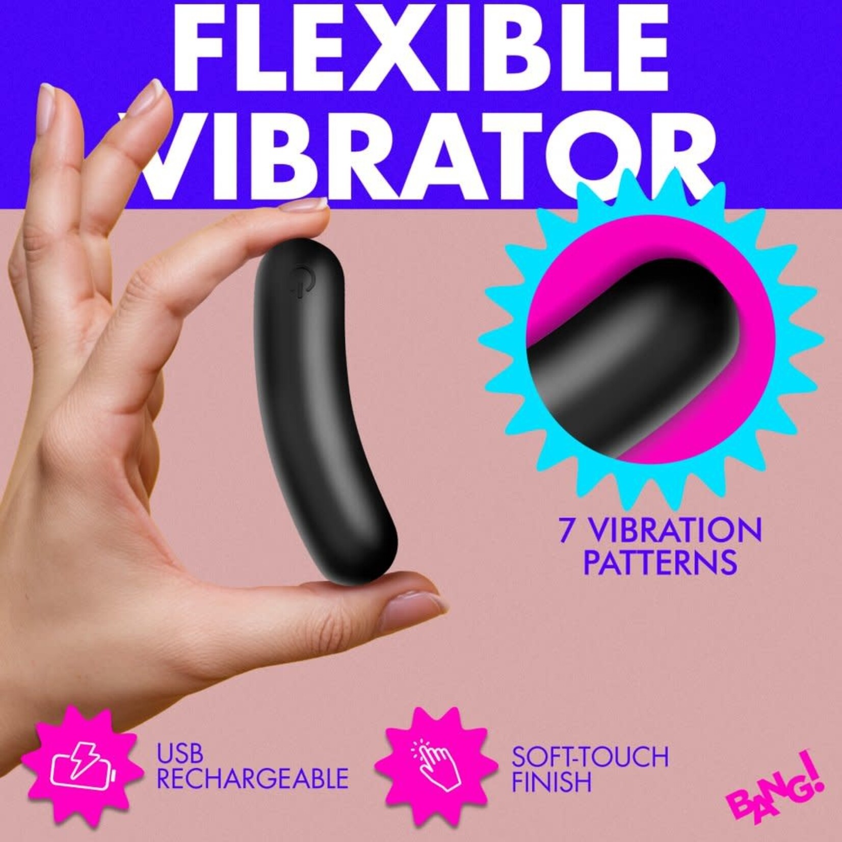 XR Brands Bang Bang! BG Flexible Rechargeable Silicone Bullet - Black