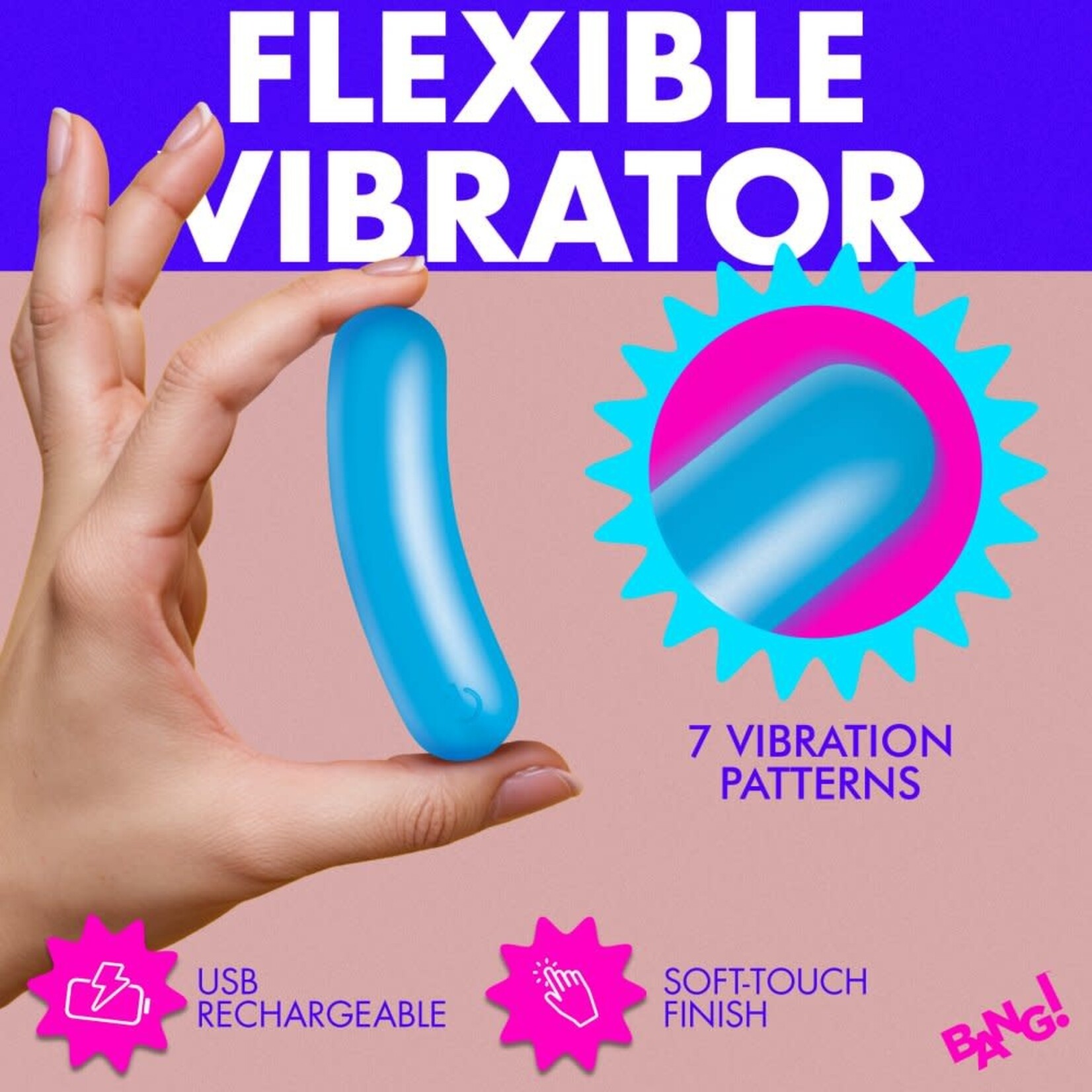 XR Brands Bang Bang Flexible Rechargeable Silicone Bullet - Blue