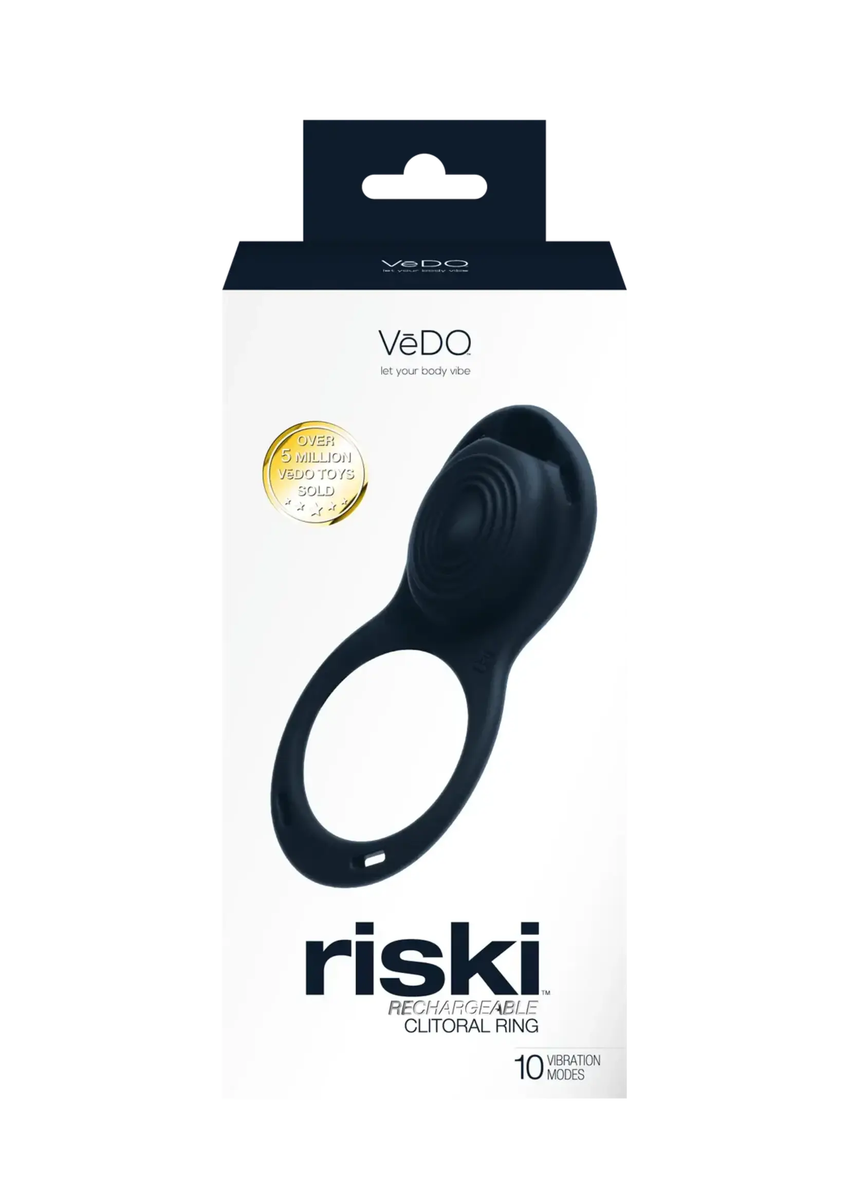 Vedo Toys VeDo Riski Rechargeable Silicone Clitoral Vibrating Cock Ring For Couples - Black