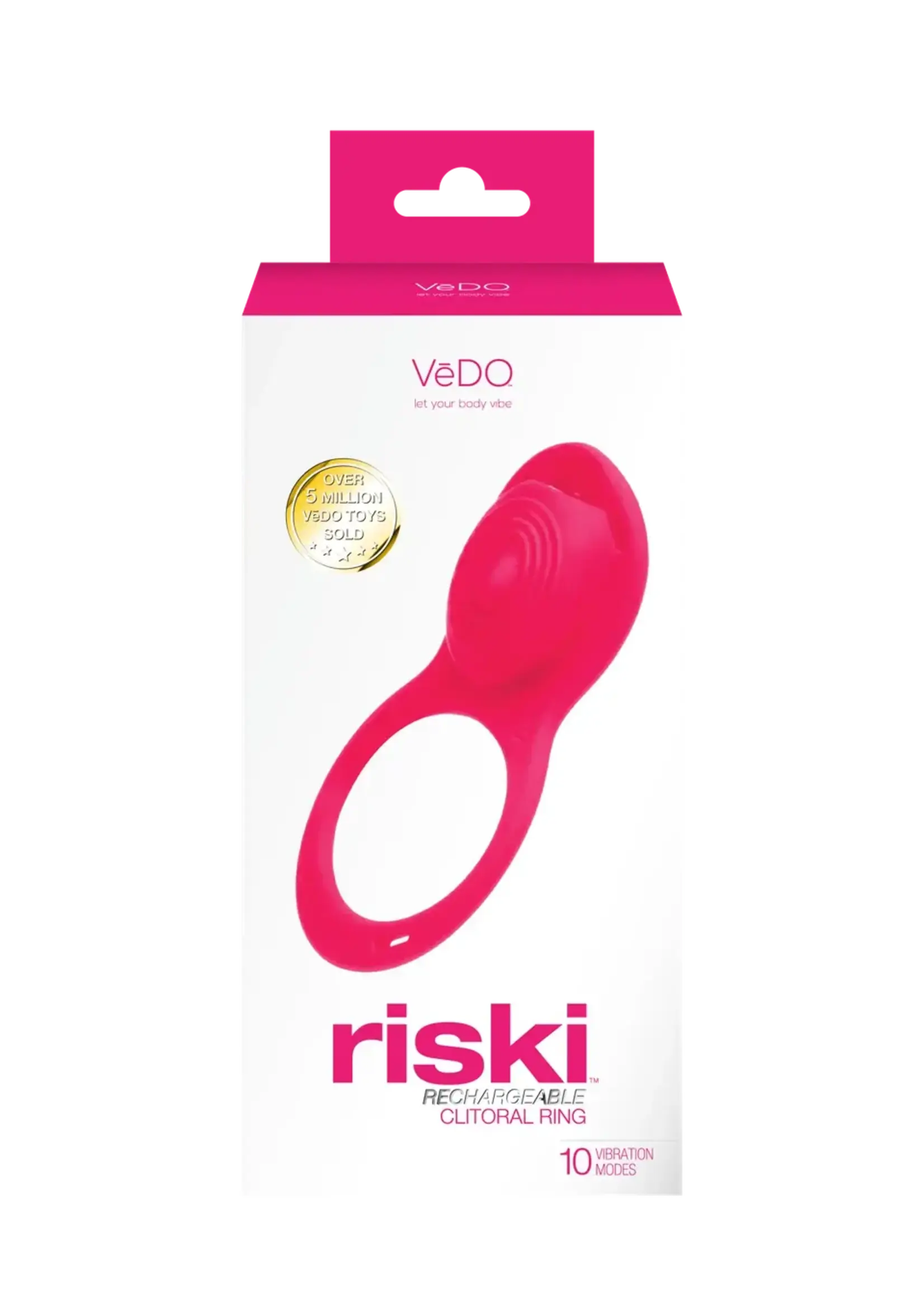 Vedo Toys VeDo Riski Rechargeable Silicone Clitoral Vibrating Cock Ring For Couples - Pink