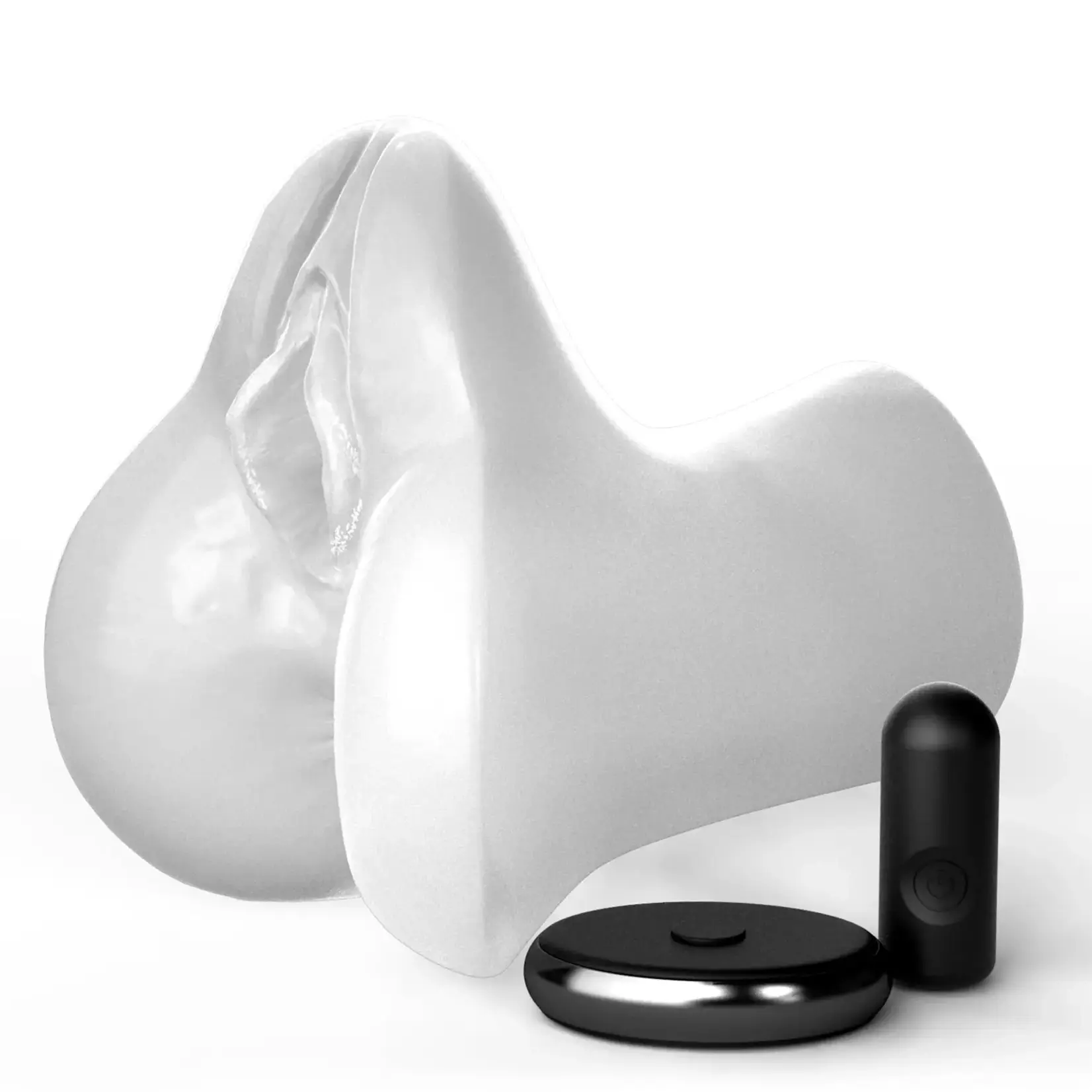 Pipedream PDX Extreme Wet Pussies Pick Your Pleasure Control Freak Self Lubricating Vibrating Stroker with Remote - Pussy/Ass - Frost