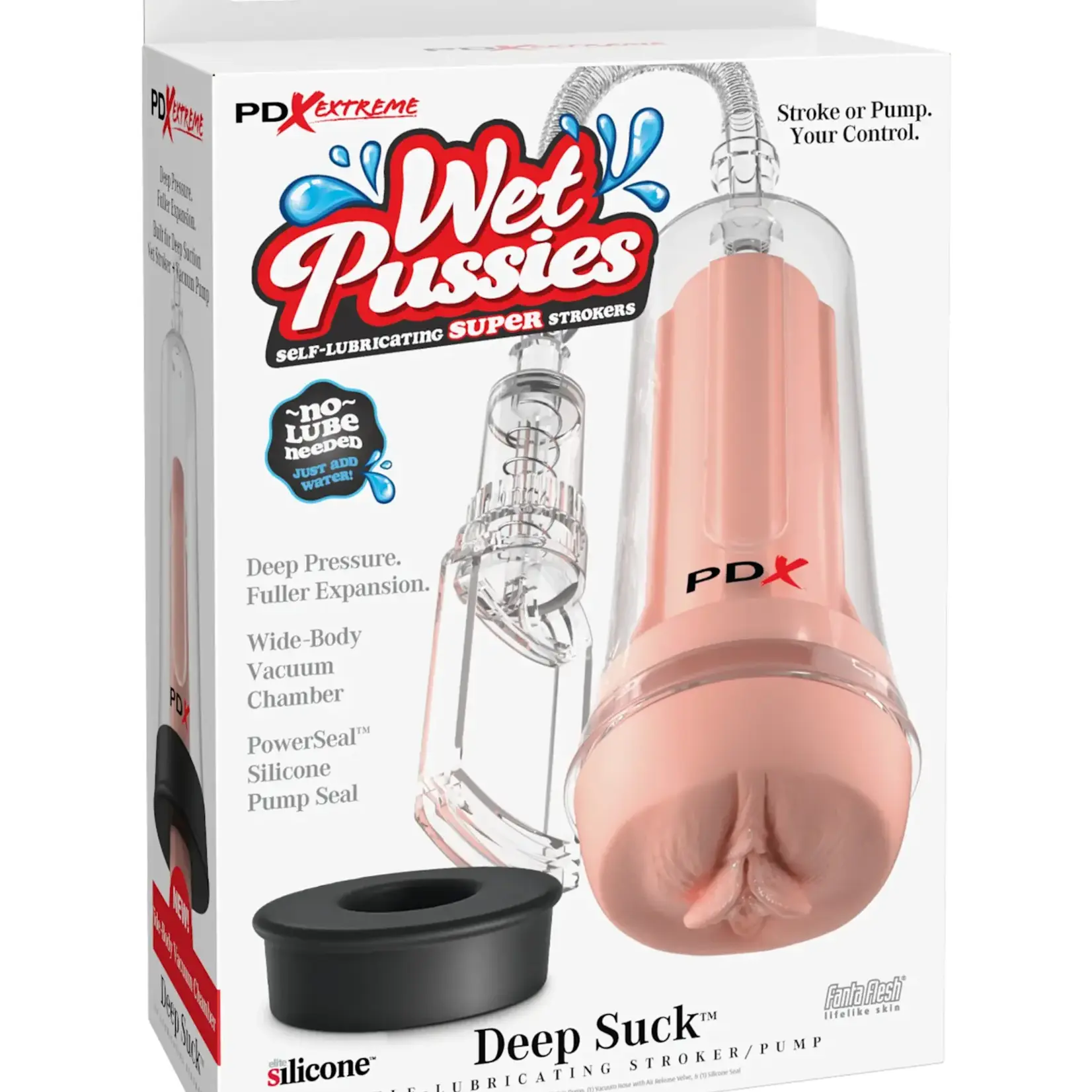 Pipedream PDX Extreme Wet Pussies Pump System Deep Suck Self Lubricating Stroker - Vanilla/Clear