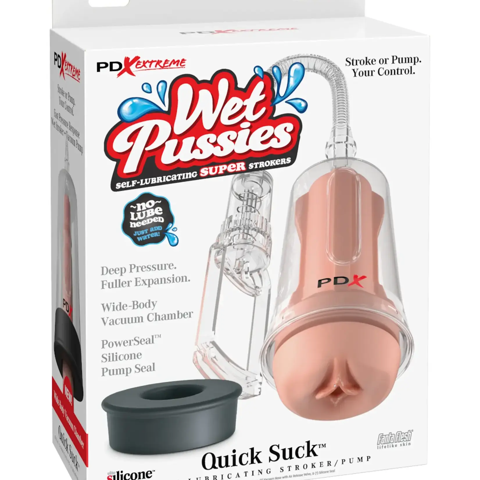 Pipedream PDX Extreme Wet Pussies Self Lubricating Pump System Deep Suck - Vanilla/Clear