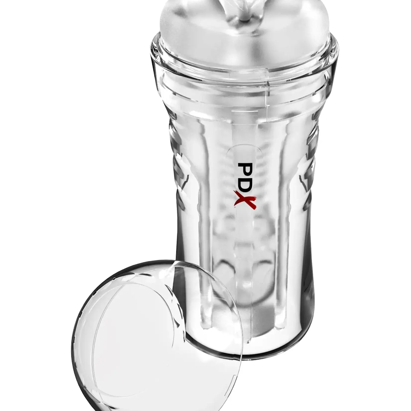 Pipedream PDX Extreme Wet Pussies Super Luscious Lips Control Freak Self Lubricating Vibrating Stroker with Remote - Pussy - Frost/Clear