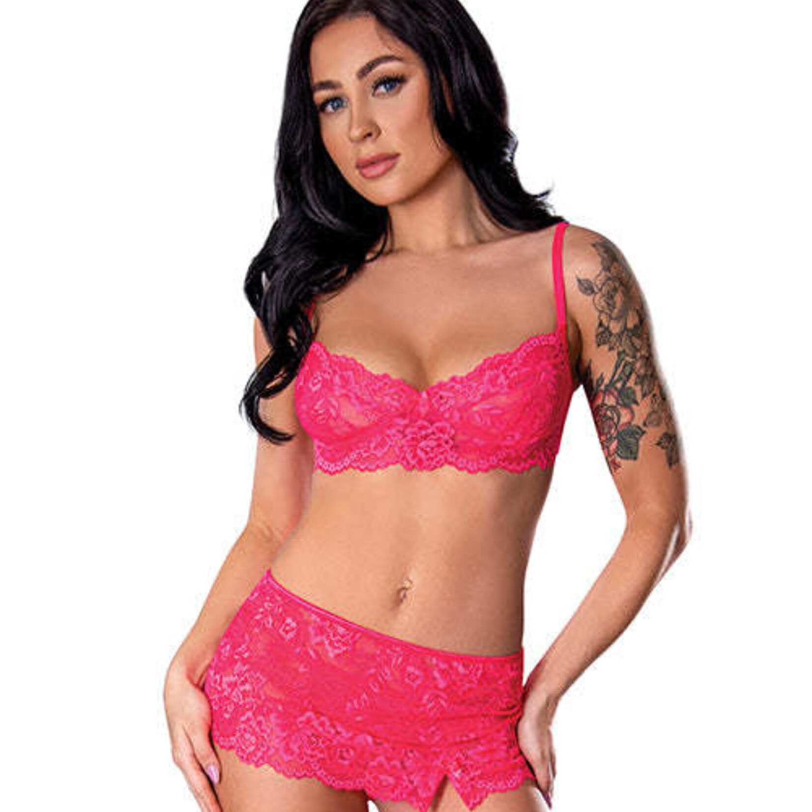 Magic Silk Get It Girl Bra, Skirt & Thong Set Diva Pink S/M