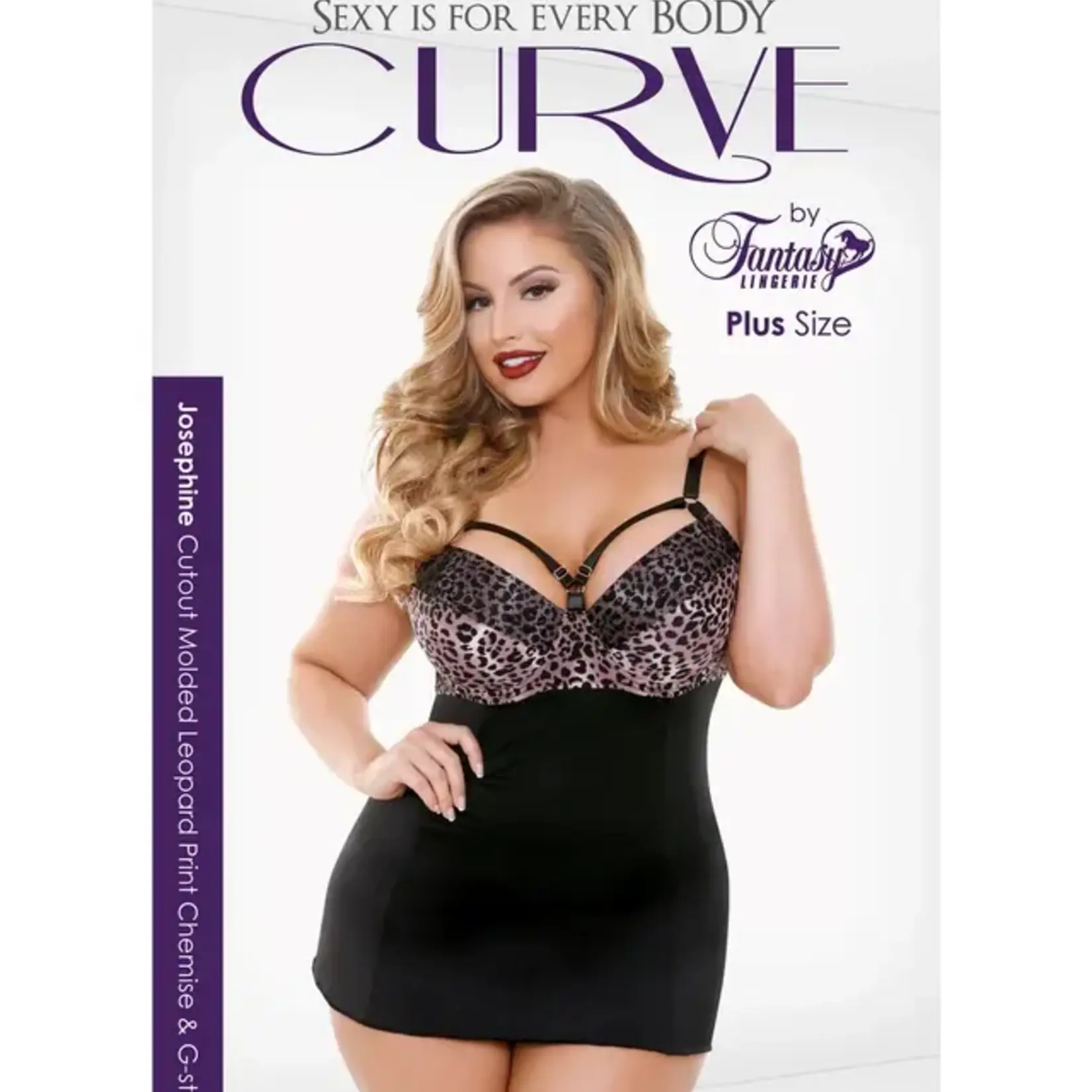 Fantasy Lingerie Josephine Cutout Molded Leopard Print Chemise with G-string - 1X/2X