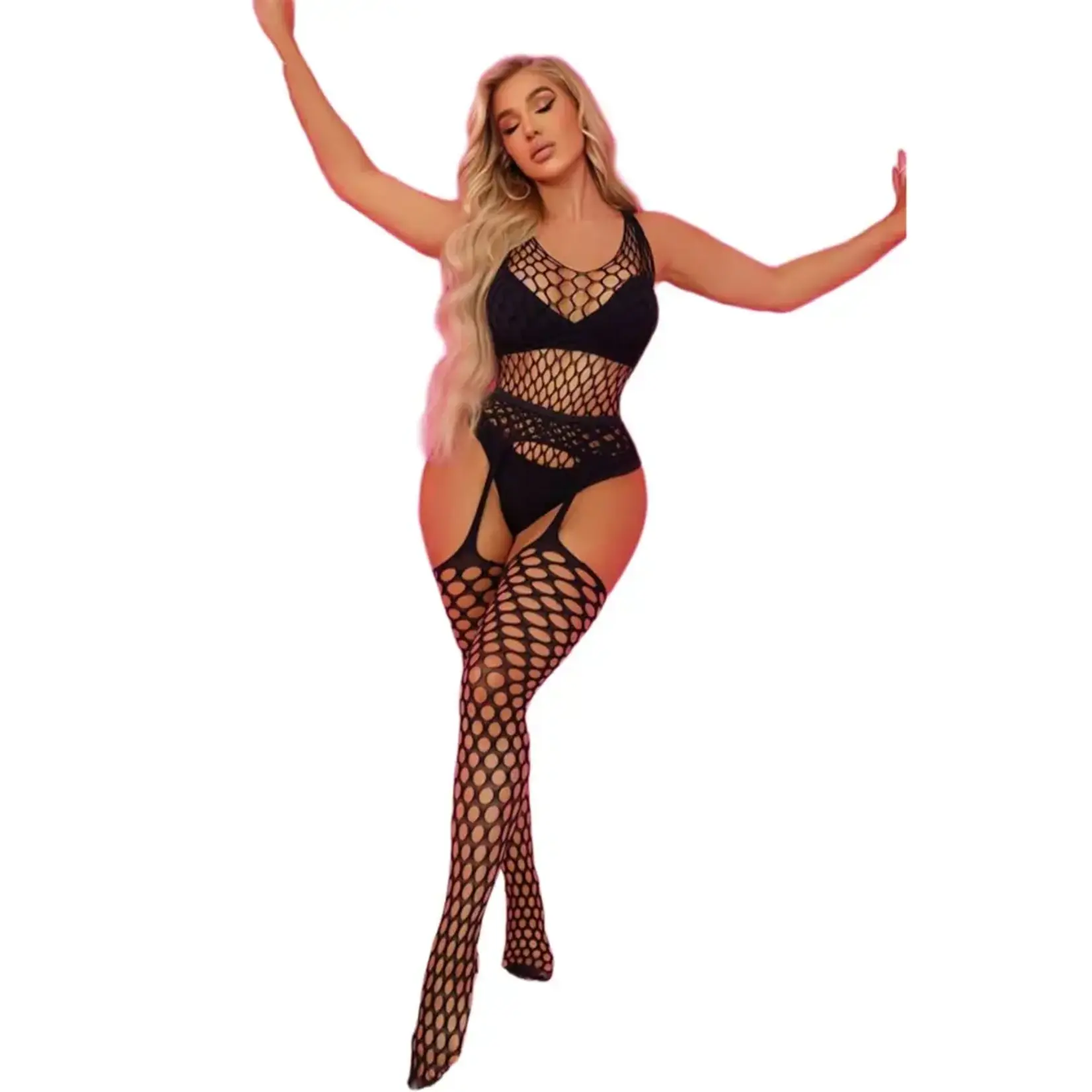 Black Pearl Intimates Black Pearl Pothole Teddy With Suspender - Black - O/S