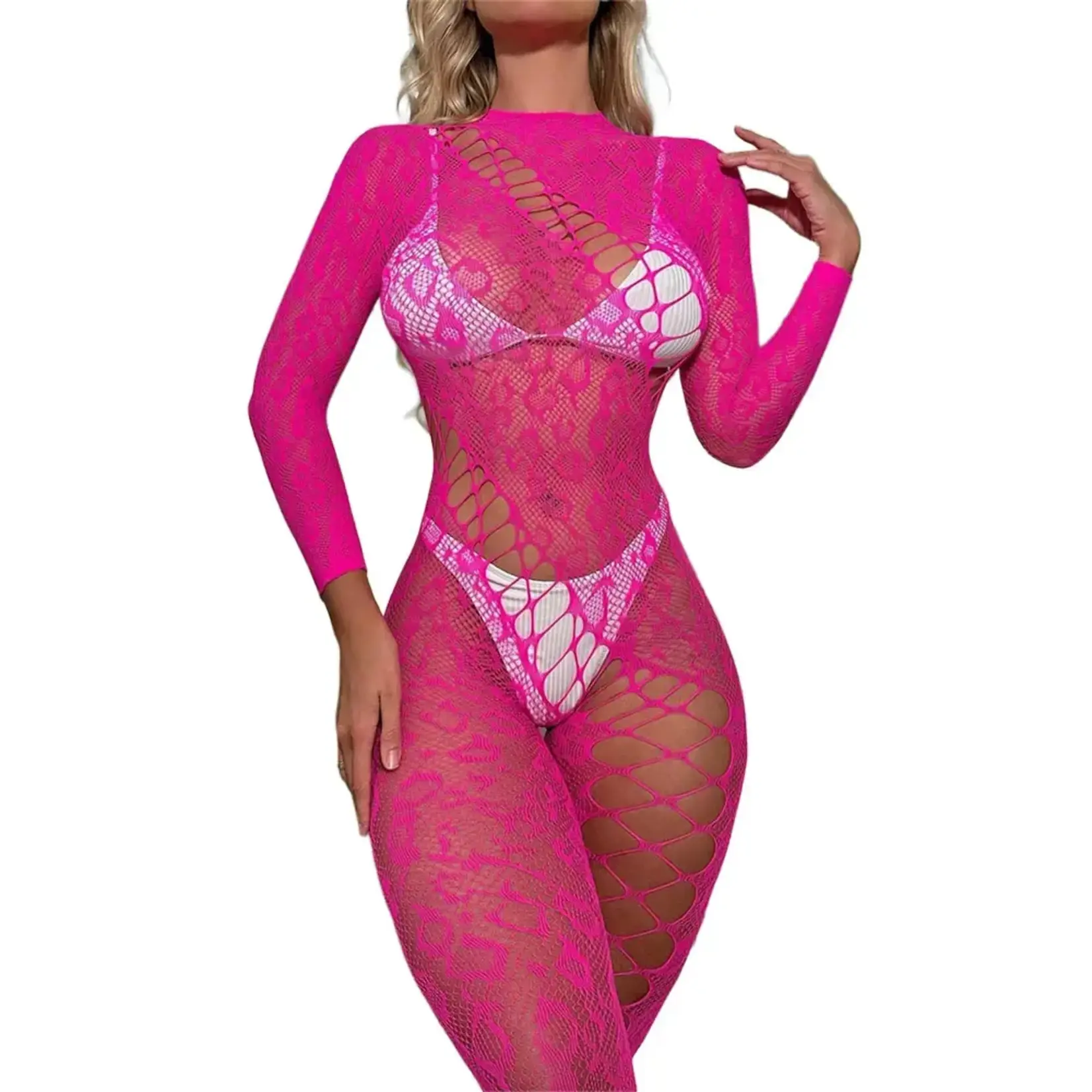 Black Pearl Intimates Black Pearl Leopard Lace Catsuit - Pink - O/S