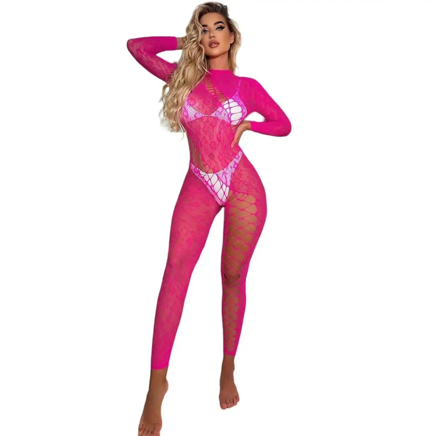 Black Pearl Intimates Black Pearl Leopard Lace Catsuit - Pink - O/S