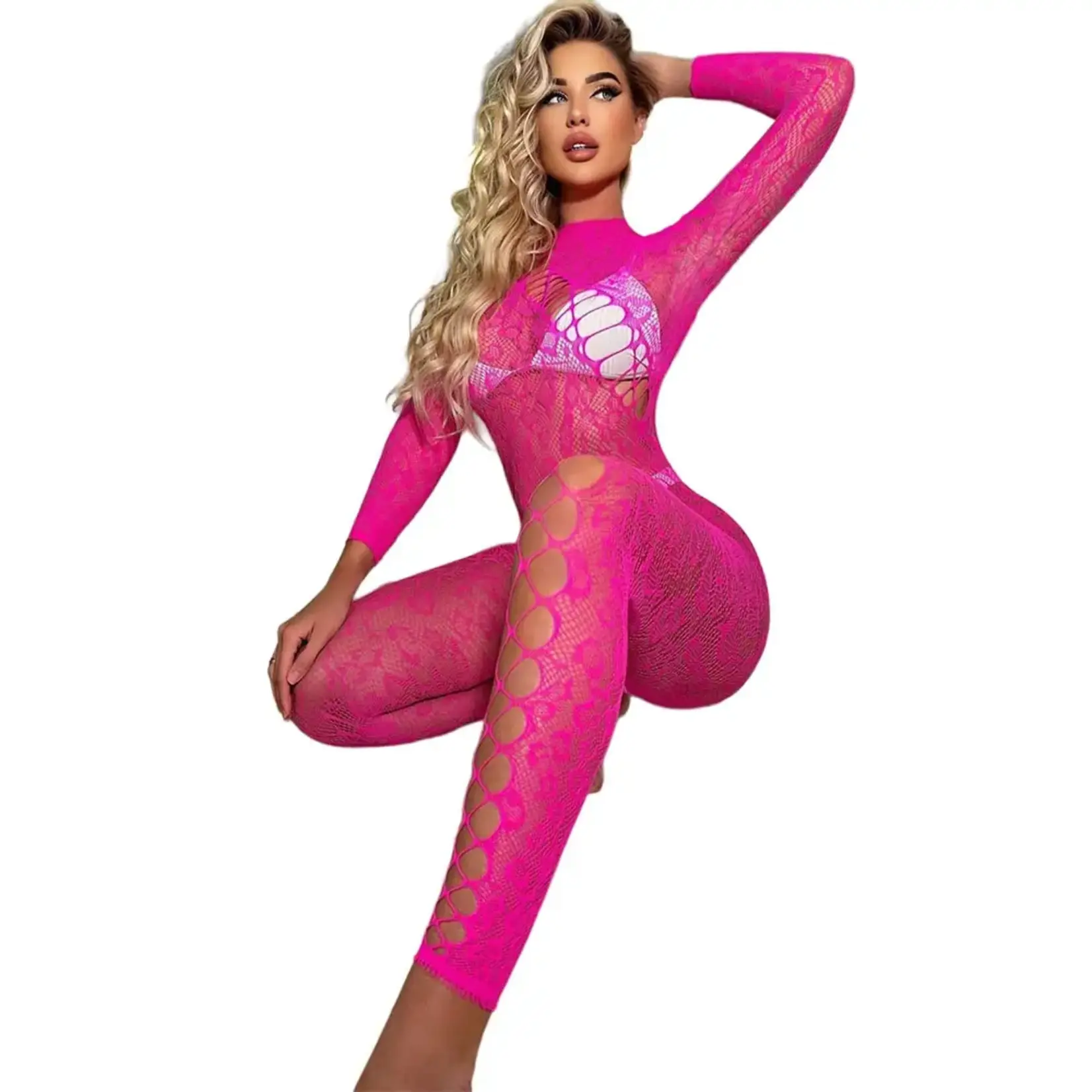 Black Pearl Intimates Black Pearl Leopard Lace Catsuit - Pink - O/S
