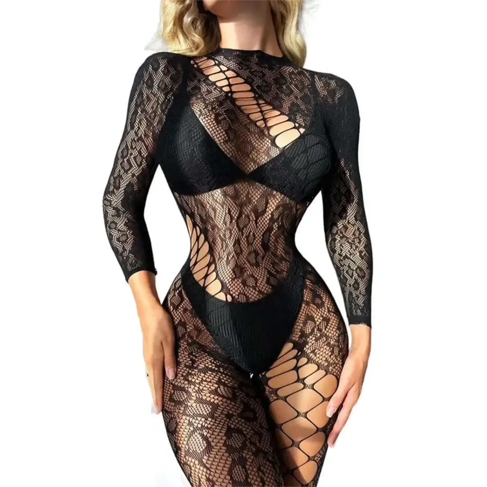 Black Pearl Intimates Black Pearl Leopard Lace Catsuit - Black - O/S