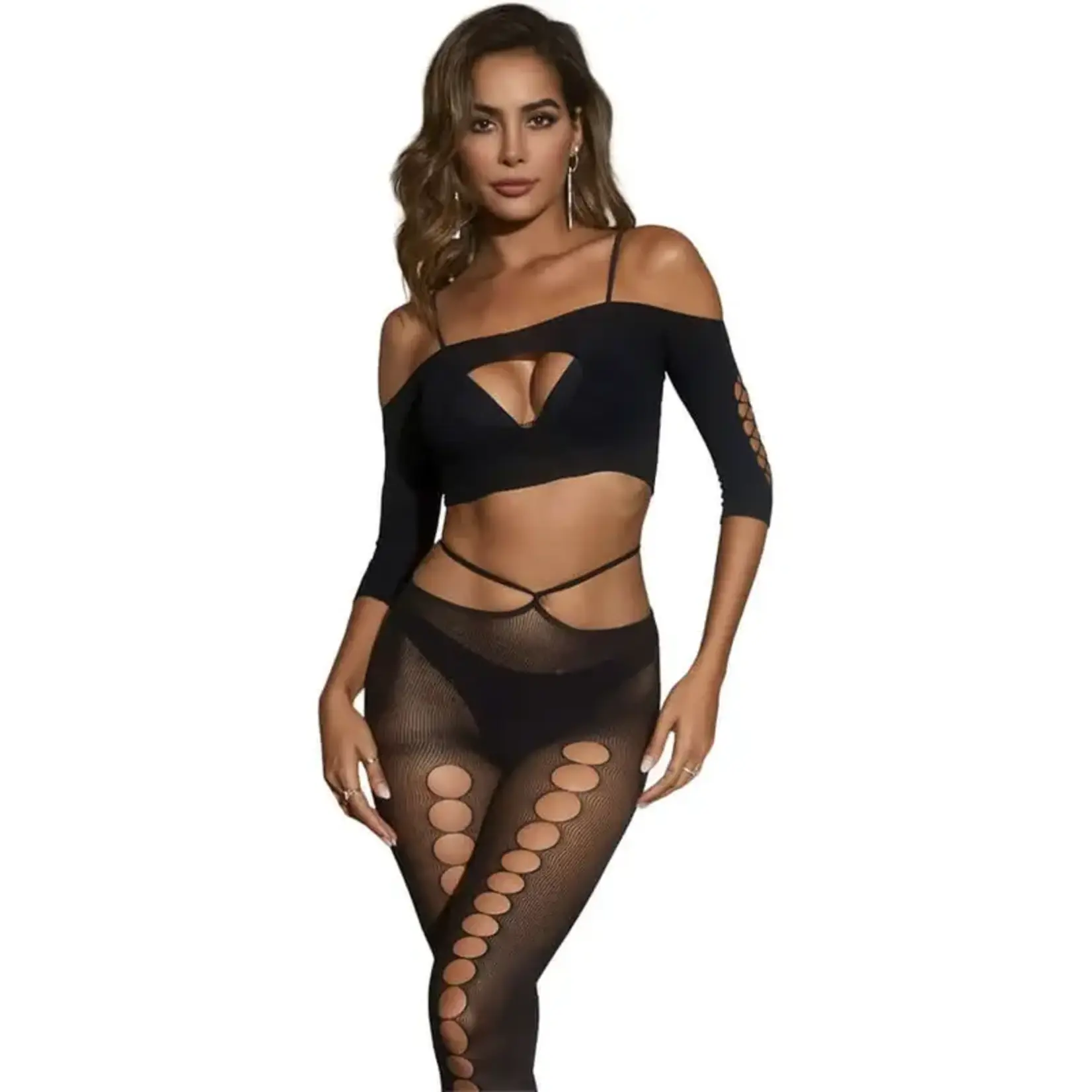 Black Pearl Intimates Black Pearl Crop Top Pothole Legging Set - Black - O/S