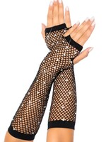 Leg Avenue Rhinestone Fishnet Arm Warmers Black