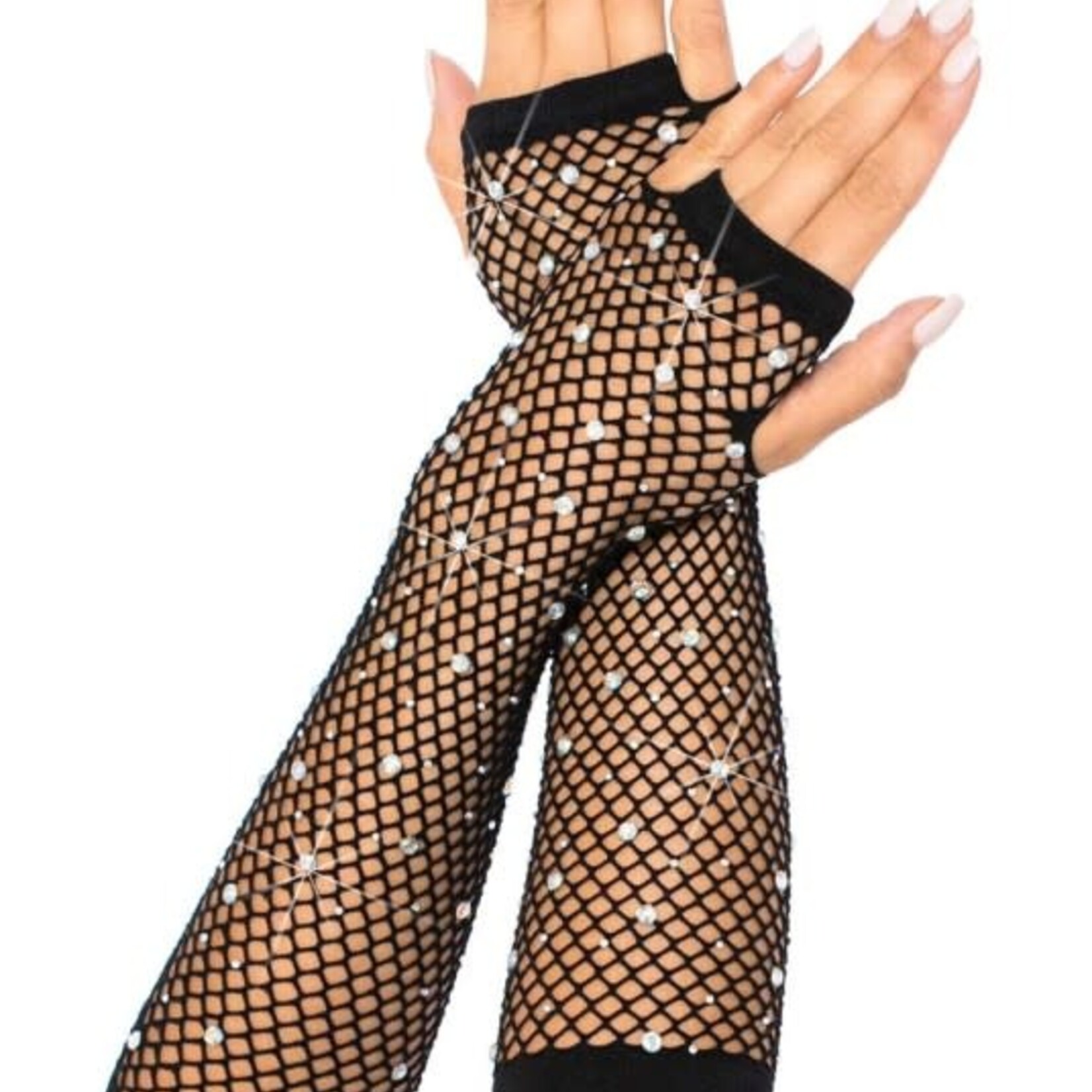 Leg Avenue Rhinestone Fishnet Arm Warmers Black