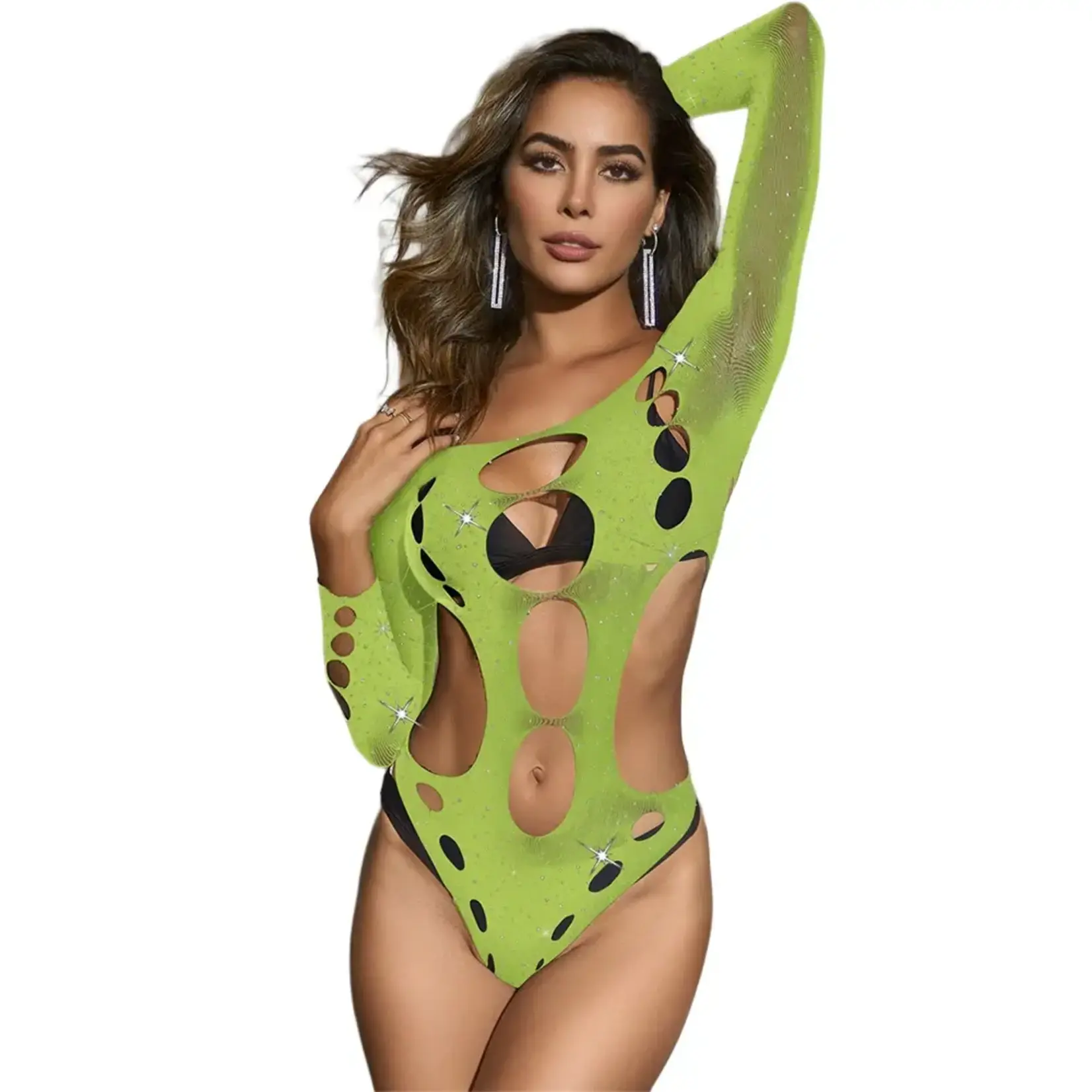 Black Pearl Intimates Black Pearl Bling Cut Out Teddy - Lime - O/S