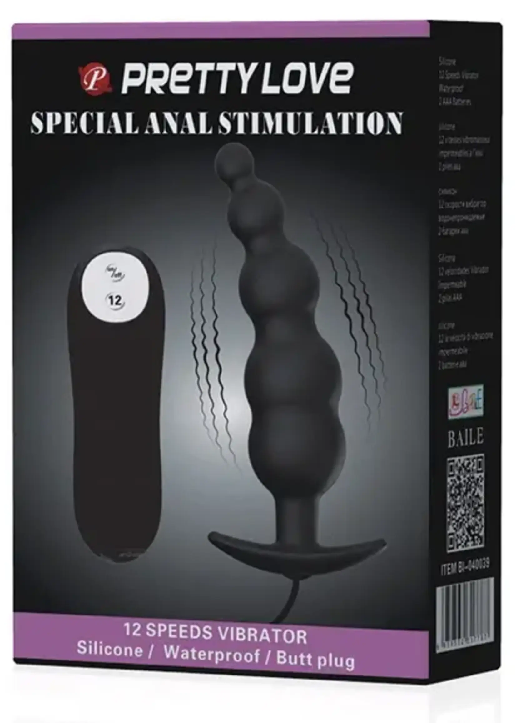 Pretty Love Pretty Love Vibrating Bead Shaped Butt Plug - Black