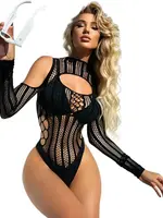 Black Pearl Intimates Black Pearl Bling Long Sleeve Bodysuit - Black - O/S