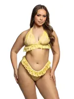 Roma Costumes Lacy Sweet Flutter Lace Bralette w/Matching Panty 2 pc Set - Yellow 1X/2X