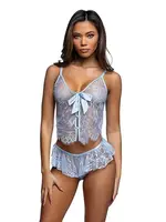 Roma Costumes Lace Essentials Lace Camisole w/Ruffle Shorts 2 pc Set - Light Blue S/M