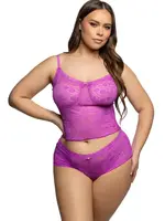 Roma Costumes Lacy Lounger Floral Lace Camisole w/Matching Shorts - Fuchsia 1X/2X