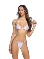 Roma Costumes 2PC Metallic Iridescent Bikini Set w/ Ring Detail - Pink - O/S