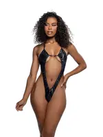 Roma Costumes Deep Plunge Embossed Velvet 1pc - Black - O/S