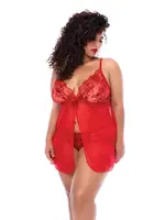 Mapale Sequin Embellished Babydoll w/G-String - Red 3X/4X