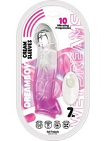 HOTT PRODUCTS Wet Dreams Dreamboy Cream Sleeves Rechargeable Silicone Vibrating Penis Sleeve 7in - Magenta/Clear