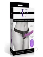 XR Brands Strap U Strap U Thrusting & Vibrating Silicone Rechargeable Strap-On Harness with Remote - Purple/Black