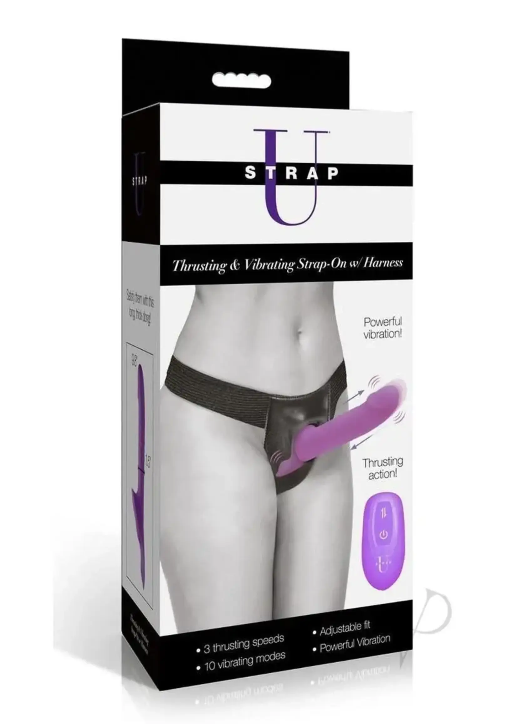 XR Brands Strap U Strap U Thrusting & Vibrating Silicone Rechargeable Strap-On Harness with Remote - Purple/Black