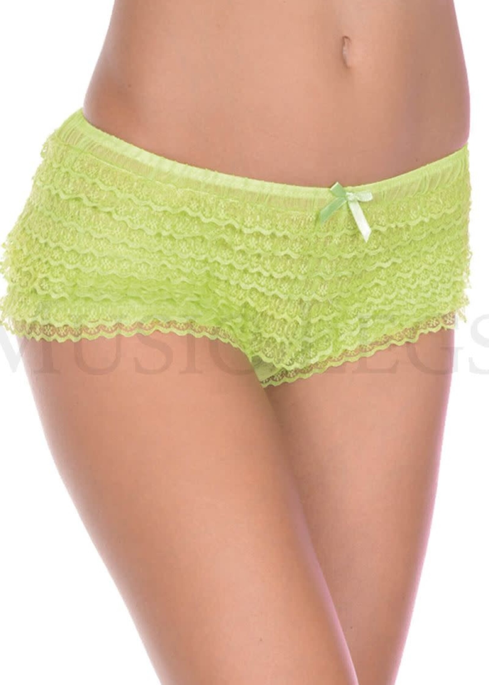 Music Legs Micro Mesh Lace Ruffle Trim Shorts - Neon Green - O/S