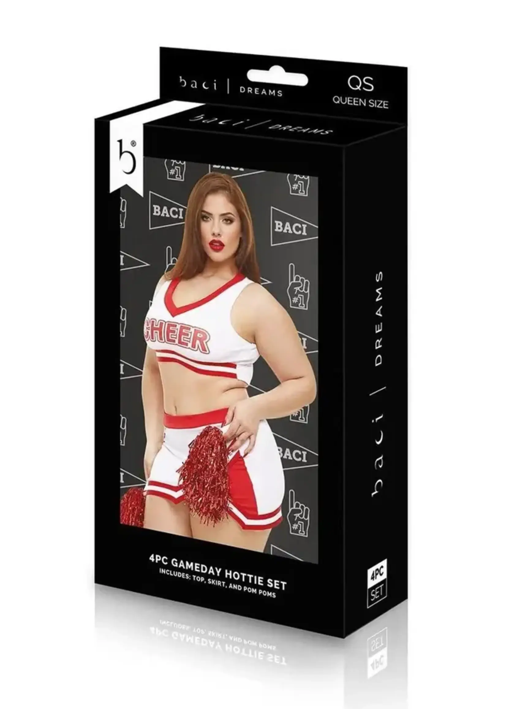 Baci Gameday Hottie 4-pc Set - White/Red - Curvy Queen Size