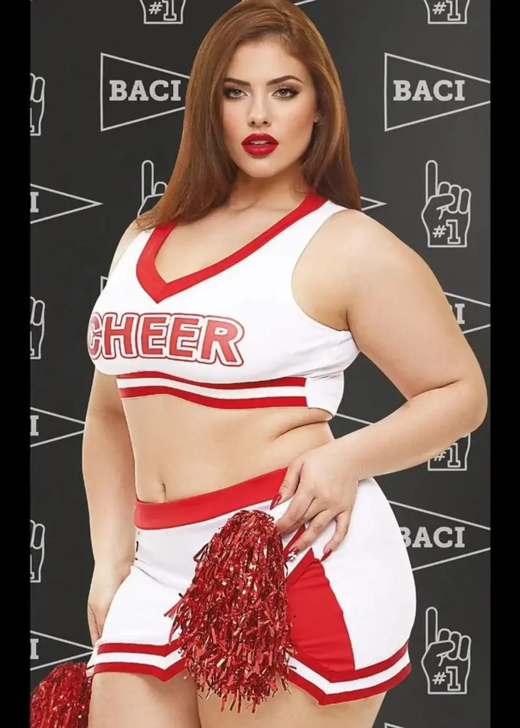 Baci Gameday Hottie 4-pc Set - White/Red - Curvy Queen Size