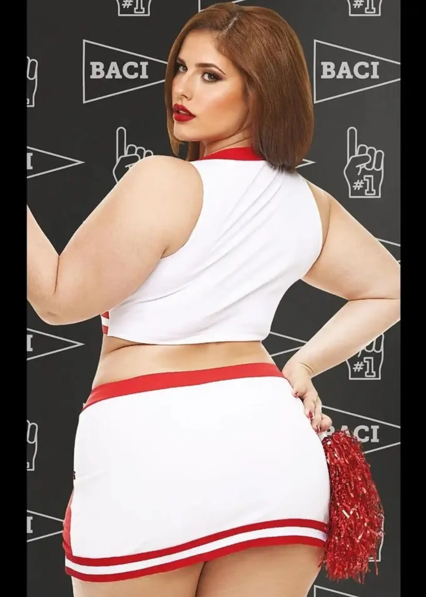 Baci Gameday Hottie 4-pc Set - White/Red - Curvy Queen Size