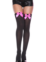 Music Legs Satin Bow Opaque Thigh Hi - Black/Hot Pink