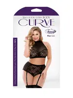 Fantasy Lingerie Katia Two Piece Halter Bra Top with Matching Gartered Panty - 1X/2X
