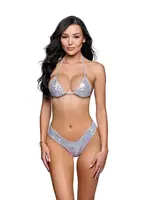 Roma Costumes 2pc Holographic Short Set - White/Silver - O/S