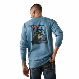 ARIAT® Ariat T-Shirt Graphic Raising The Flag Steel Blue 3xl Tall